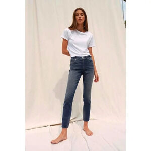 AMO DENIM Stix Crop Mid Rise Ankle Skinny Jeans Forever Blue Size 25